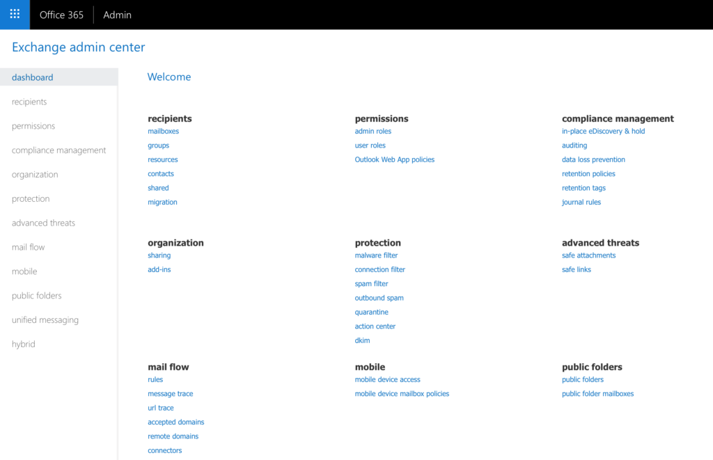 exchange online admin center